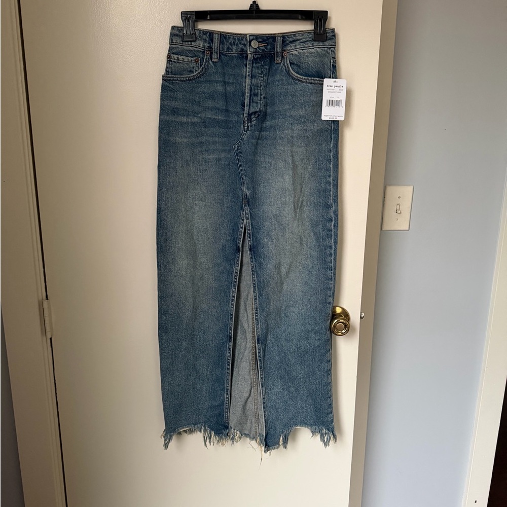 New Free People denim Maxi skirt